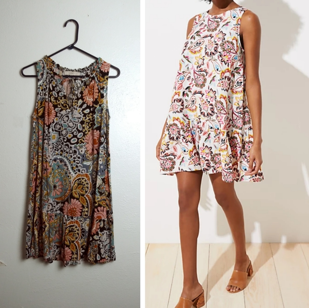 LOFT Ann Taylor Swing Boho Mini Dress Women's Small Paisley Floral Size S